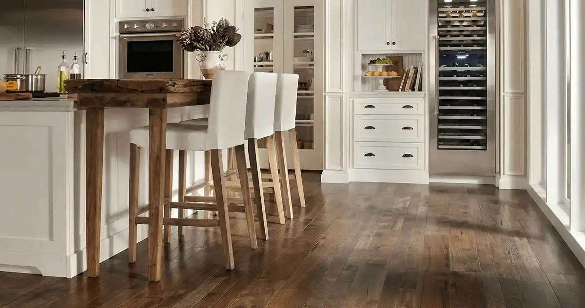 Professionally installed and refinished hardwood flooring in a residential home, showcasing smooth finish and natural wood tones in Riverside, CA